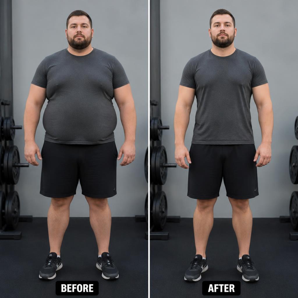 Before and after weight loss transformation